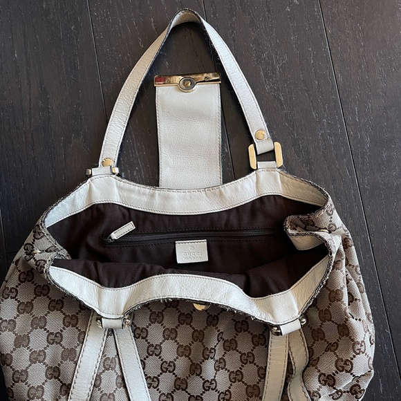 Gucci GG monogram Canvas leather Web beige/cream hobo Tote Bag classic - Picture 14 of 16